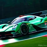 르망 24시 역사 - **"A futuristic Le Mans Hypercar, sleek and aggressively designed, races through the Mulsanne Straig...