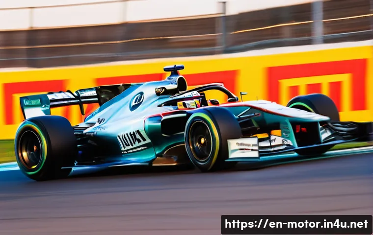 모터스포츠 사진 촬영 팁 - A high-speed motorsport scene capturing a sleek race car zooming through a sharp corner on a profess...