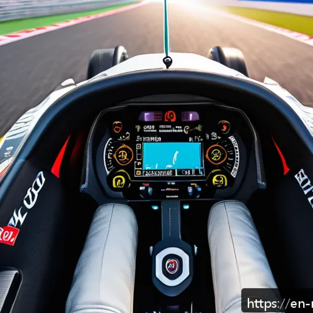 F1 머신의 무선 통신 장비 - A high-tech Formula 1 driver inside a sleek racing cockpit wearing a modern helmet with an integrate...