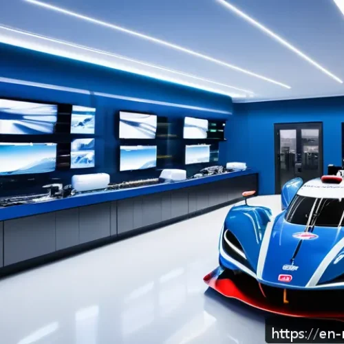 모터스포츠 팀 스폰서 역할 - A high-tech motorsport engineering lab scene showcasing a diverse team of engineers and designers wo...