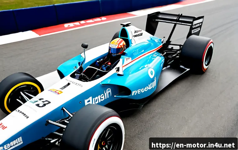 Home 17 F1 머신의 연료 소모량 - Photorealistic Formula-style single-seat race car stopped in a modern pit lane during refueling anal...